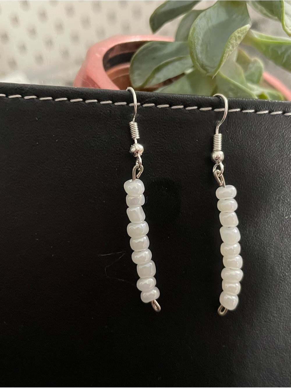 Delicate White Beaded Dangle Earrings